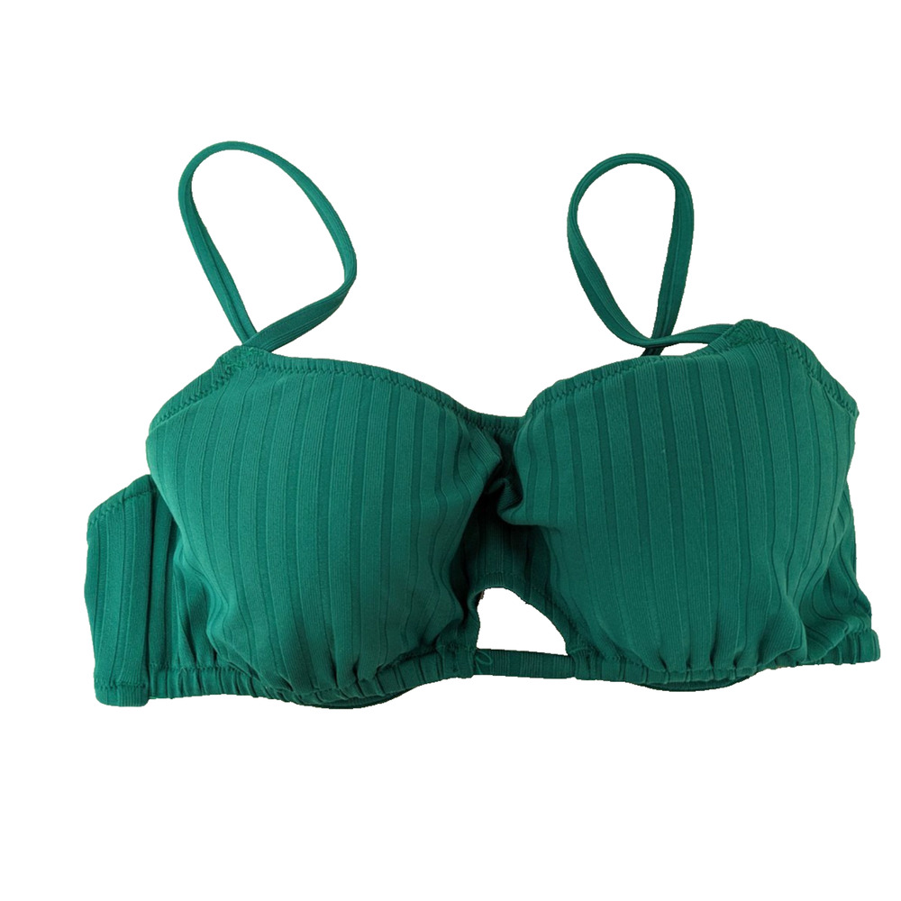 Womens Ribbed Keyhole Bikini Top Green 34B Underwire Padded Swimwear